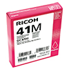 Magenta Farbpatrone Ricoh GC-41 M in Originalverpackung mit abgebildetem Tropf-Symbol.