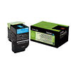 Cyanfarbener Lexmark Toner 702HC in Verpackung mit Produktinformationen.