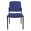Blauer Besucherstuhl ohne Armlehnen mit schwarzem Metallgestell.