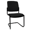 Schwarzer Besucherstuhl ohne Armlehnen mit schwarzem Stoffbezug und Metallgestell.