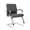 Schwarzer Besucherstuhl mit ergonomischer Form und verchromtem Gestell.