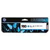 HP Tintenpatrone 980 in cyan mit abgebildetem Schmetterlingsdesign auf der Verpackung.