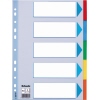 Ordnerregister mit fünf Registerblättern in verschiedenen Farben und beschriftbarem Bereich.