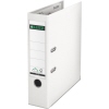 Weißer Kunststoffordner DIN A4 mit 80 mm Rückenbreite und seitlichem Etikettenfeld.