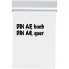 Klemmleiste mit beschriftetem Papier, geeignet für Formate DIN A5 und DIN A6.