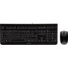 Tastatur-Maus-Set in Schwarz, bestehend aus einer flachen kabelgebundenen Tastatur und einer Maus.