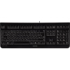 Flache, kabelgebundene Tastatur mit deutschsprachiger Beschriftung und 4 Hotkeys.