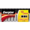 Zehn AAA-Batterien in einer Verpackung mit Angabe zur Lagerfähigkeit.