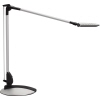 Tischleuchte mit zwei Gelenken und stabilem Standfuß in silberner Optik.