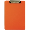 Transparente Klemmbrett in Neonorange mit Metallklammer und Griffmulde.