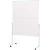 Klappbare, doppelseitige Moderationstafel mit stabilem Fußelement und Rollen.