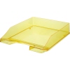 Gelbe, transparente Briefablage mit leicht angeschrägter Vorderfront für Dokumente.