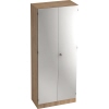 Flügeltürenschrank in Silber mit Nussbaum-Finish, ausgestattet mit Drehtüren und Drehknauf.