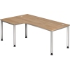 Winkel-Schreibtisch in Nussbaum, montierbar links oder rechts, mit stufenlos einstellbaren Beinen.
