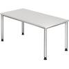 Weißer Schreibtisch mit den Maßen 1.600 x 680-810 x 800 mm.