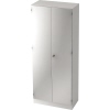 Silber-weißer Garderobenschrank mit Drehtüren und Drehknauf.