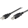Schwarzes USB-Kabel mit USB-A- und USB-B-Stecker, Länge 3 Meter.