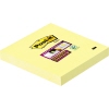 Gelbe Post-it® Haftnotizen in quadratischer Form mit Verpackung und Super Sticky Hinweis.