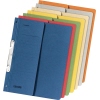 Mehrere farbige Einhakhefter mit einer blauen Mappe und einer seitlichen Metallklammer.