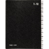 Schwarzer Pultordner mit verstärktem Rücken und monatlichen Trennblättern von 1 bis 12.
