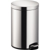 Runder, silberner Tretabfalleimer mit Anti-Fingerprint Beschichtung und Tretpedal.