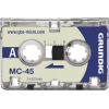 Diktierkassette MC-45 mit zweiseitiger Nutzung und klarer Beschriftung auf der Vorderseite.