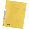 Einhakhefter in gelb mit Metallklemme und Linien für Beschriftung.
