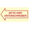 Haftnotiz mit rotem Pfeil und dem Text "BITTE HIER UNTERSCHREIBEN" auf gelbem Hintergrund.