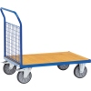 Transportwagen mit Drahtgitter-Stirnwand und 4 Rollen, geeignet für den sicheren Transport.