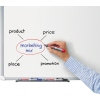 Rote Whiteboardmarkierung auf einem Whiteboard, das den Begriff "marketing mix" umrandet.