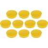 Zehn gelbe Magneten mit flacher Oberfläche auf einem weißen Hintergrund.