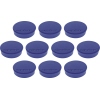 Dunkelblaue, runde Magnete in einer Anordnung von zehn auf einem weißen Hintergrund.