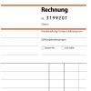 Rechnungsblock mit vorgedruckter Rechnungsnummer und Feldern für Mandantendaten und Zahlungen.