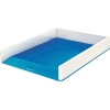 Zweifarbige Briefablage in Blau und Weiß mit Hochglanz-Oberfläche für Dokumente.