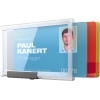 Transparenter Ausweishalter mit drei farbigen RFID-Karten und Schieberfunktion.