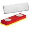 Magnet Namensschild mit zwei Magnetpunkten und selbstklebender Folie in rot und silber.