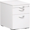 Weißer Rollcontainer mit zwei Schubladen und einer Tür.