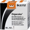 Leitz Buchstabensignal Orgacolor® orange E in Verpackung mit Farbschlüssel und Strichcode.
