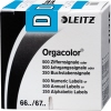 Blaue Buchstabensignale auf Trägerbandrolle in einer Verpackung mit Strichcode.