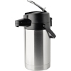 Edelstahl-Pumpkanne mit schwarzem Deckel und stabilem Tragegriff, seitliche Ansicht.