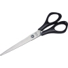 Universalschere mit symmetrischen, geraden Klingen und schwarzen Griffen, Länge 160 mm.