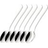 Set aus fünf glänzenden Espressolöffeln mit ovaler Schaufel und langen Griffen.