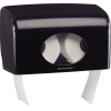 Schwarzer Doppel-Toilettenpapierspender mit Sichtfenster für Papierrollen.