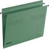 Grüne Hängemappe aus Karton mit Schlitzstanzung und Beschriftungsmöglichkeiten.