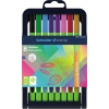 Acht Fineliner in verschiedenen Farben in einer Verpackung mit biobasiertem Gehäuse.