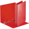 Rotes Präsentationsringbuch mit drei Ringen und offenem Cover.