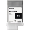 Schwarze Canon Tintenpatrone PFI-107BK, 130 ml, mit grauer Verpackung.