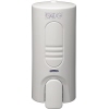 Desinfektionsspender in Weiß, montiert zur Wandinstallation, mit Betätigung durch Fußhebel.