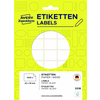 Blatt mit 1200 weißen Universaletiketten (22 x 18 mm) für Beschriftungen, auf gelbem Hintergrund.