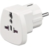 Weißer Reisestecker-Adapter für internationale Steckersysteme im CEE 7/7 Schutzkontakt.
